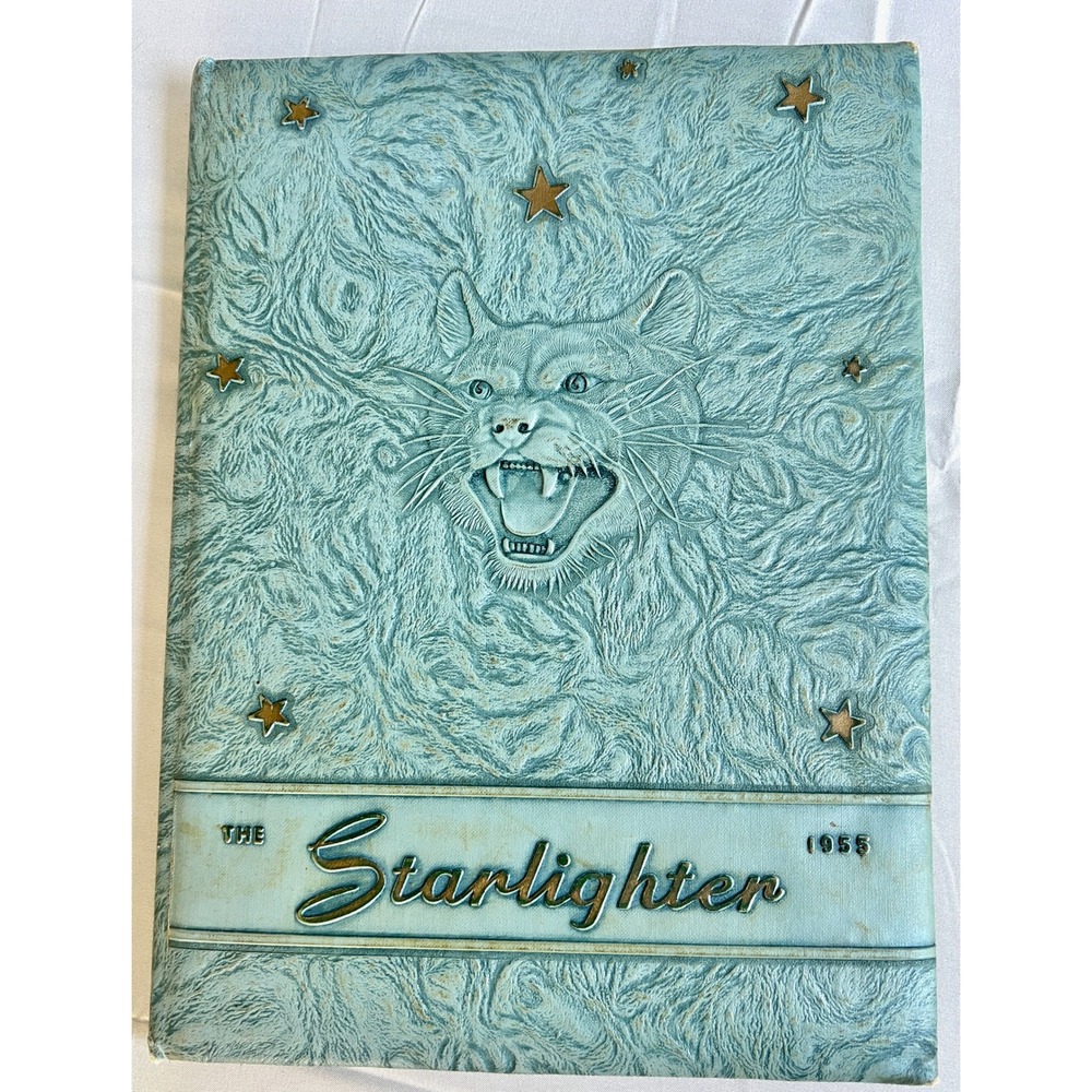Vintage 1955 The Starlighter Yearbook Embossed Blue Wildcat Cover Class of 55